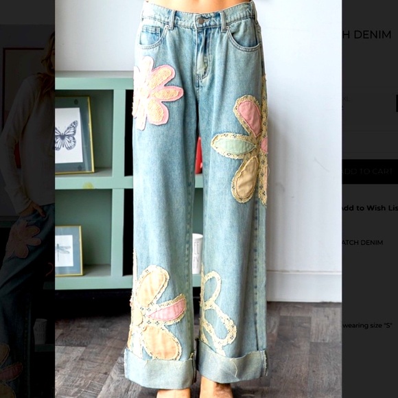 OLI AND HALI " The Garden " Wide Leg Flower Patchwork Jeans size Small - Picture 4 of 5